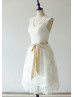 Chic Ivory Lace Keyhole Back Tea length Wedding Dress